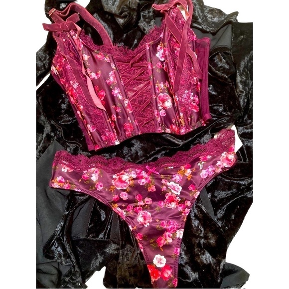 DREAM ANGELS Unlined Lace-Up Corset Top Peony Trellis Small + Matching P… - Picture 1 of 8